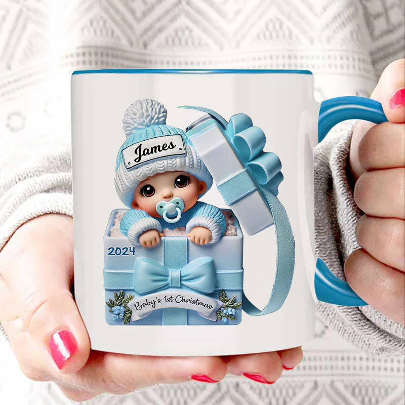 Baby Inside Gift Box 3D Effect Personalized Mug, Lovely Keepsake to Celebrate Baby's First Christmas - Image 2