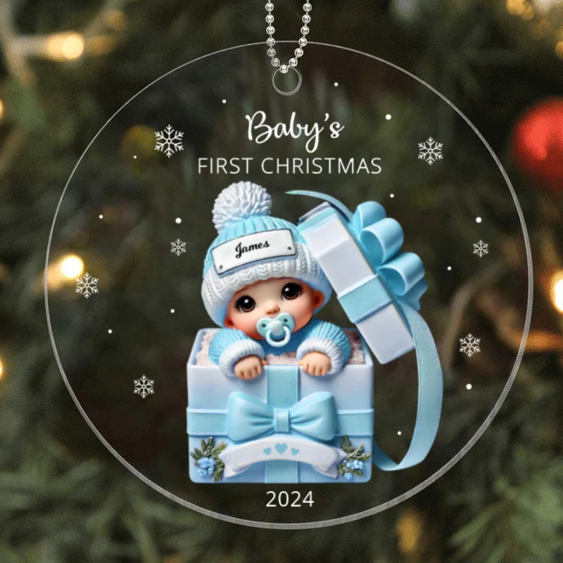 Baby Inside Gift Box Personalized Acrylic Ornament, Baby First Christmas Keepsake - Image 6