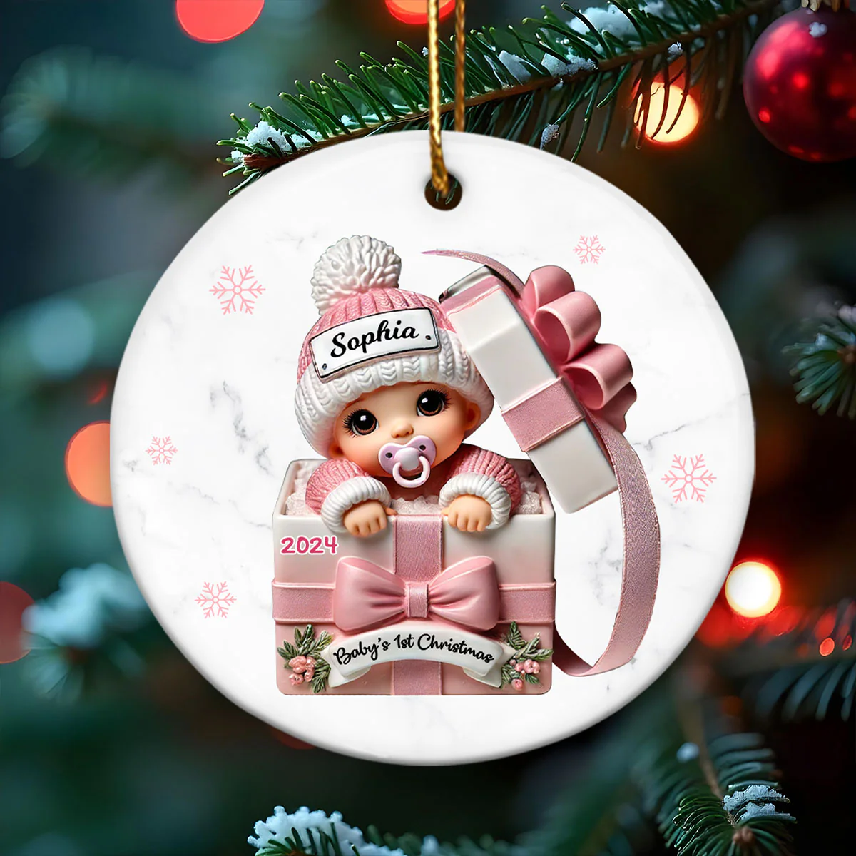 Baby Inside Gift Box Personalized Ceramic Ornament, Baby First Christmas Keepsake - Image 3