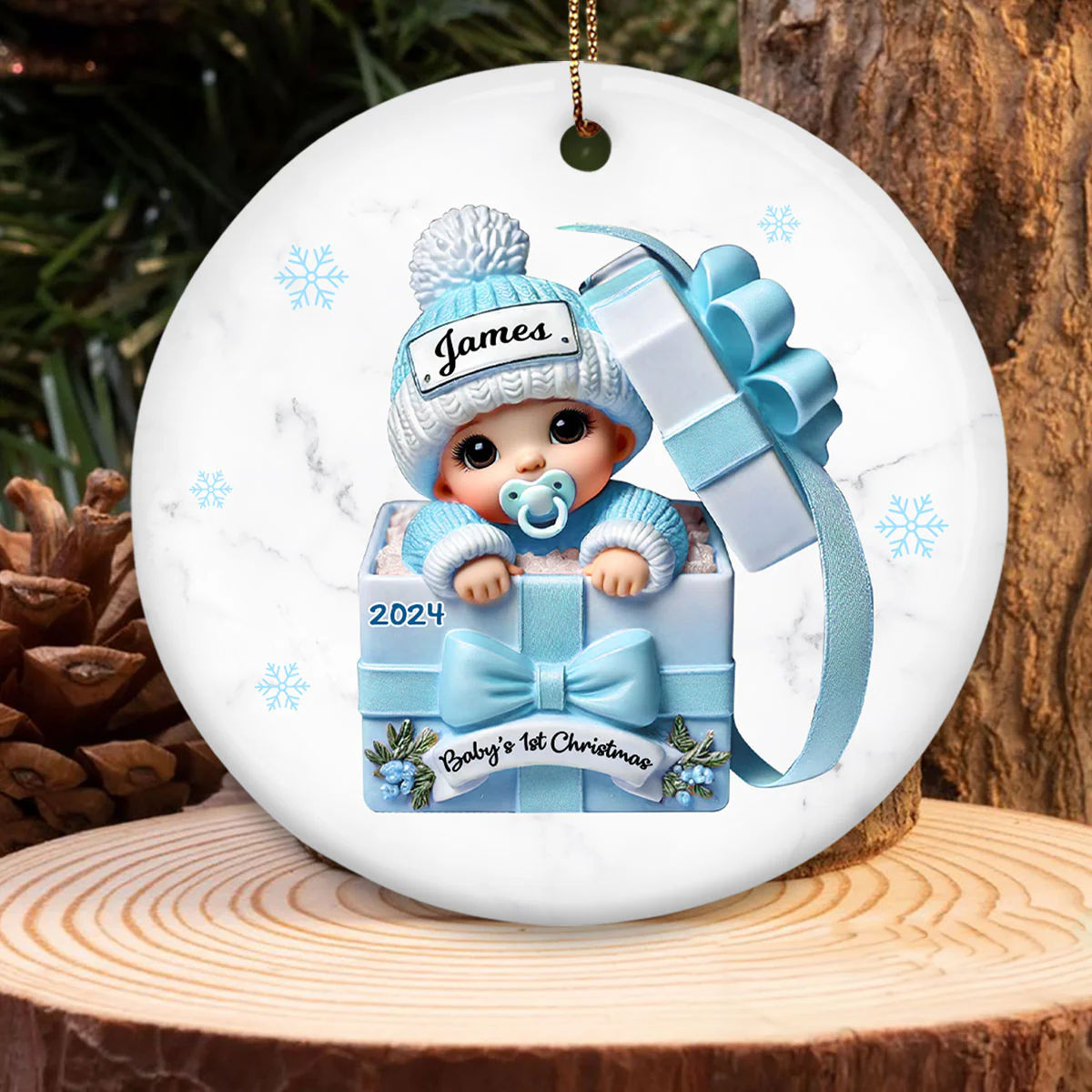 Baby Inside Gift Box Personalized Ceramic Ornament, Baby First Christmas Keepsake - Image 4