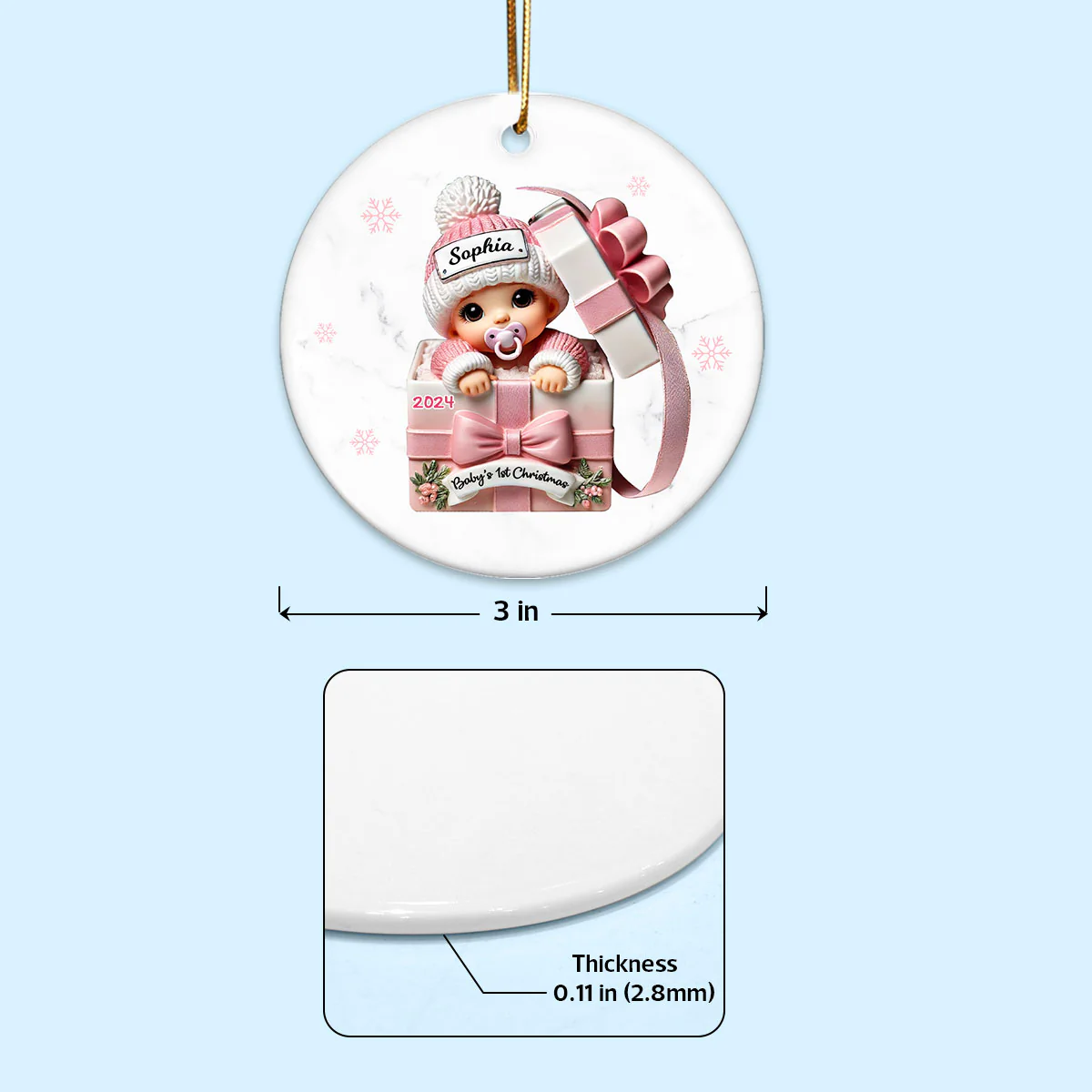Baby Inside Gift Box Personalized Ceramic Ornament, Baby First Christmas Keepsake - Image 5