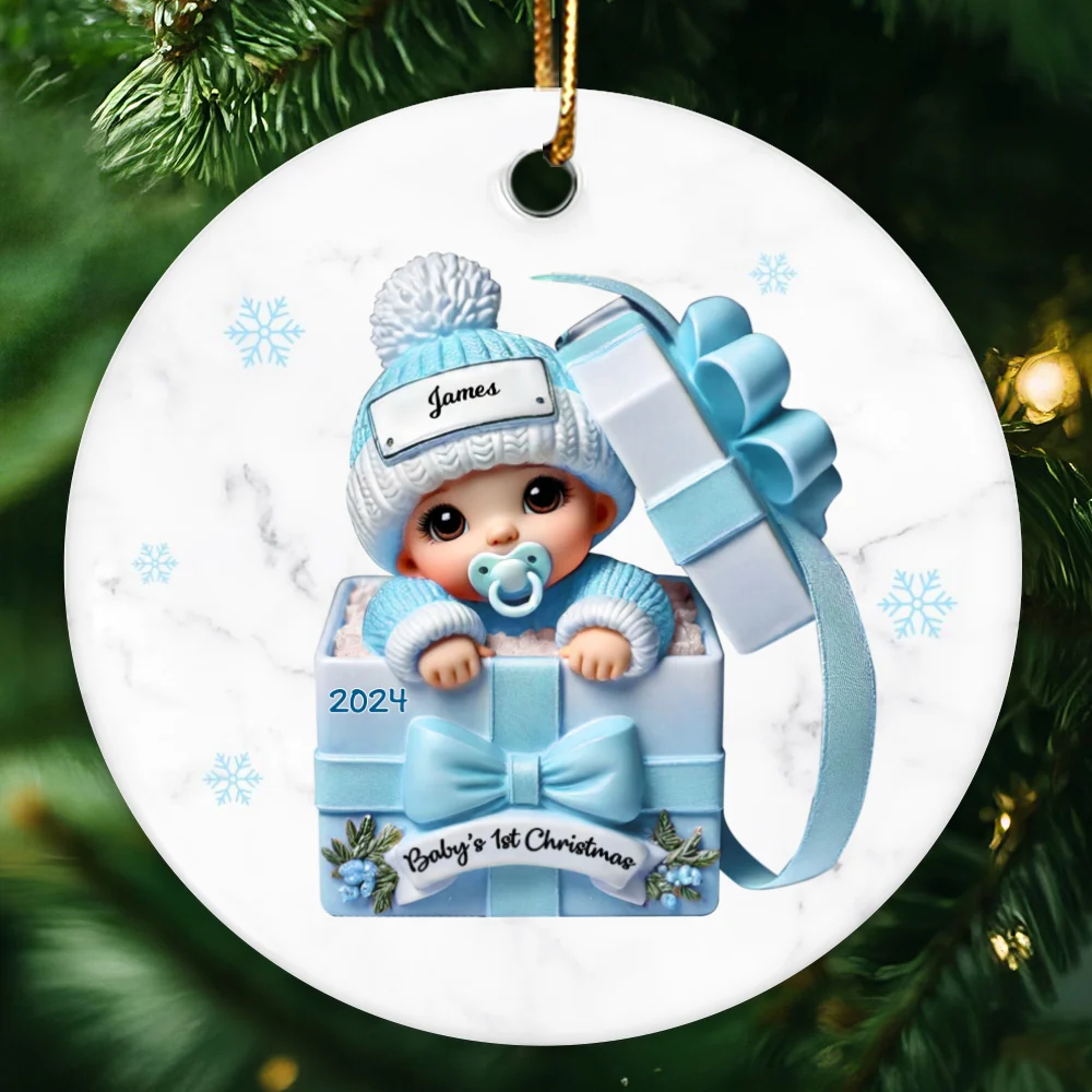 Baby Inside Gift Box Personalized Ceramic Ornament, Baby First Christmas Keepsake - Image 7