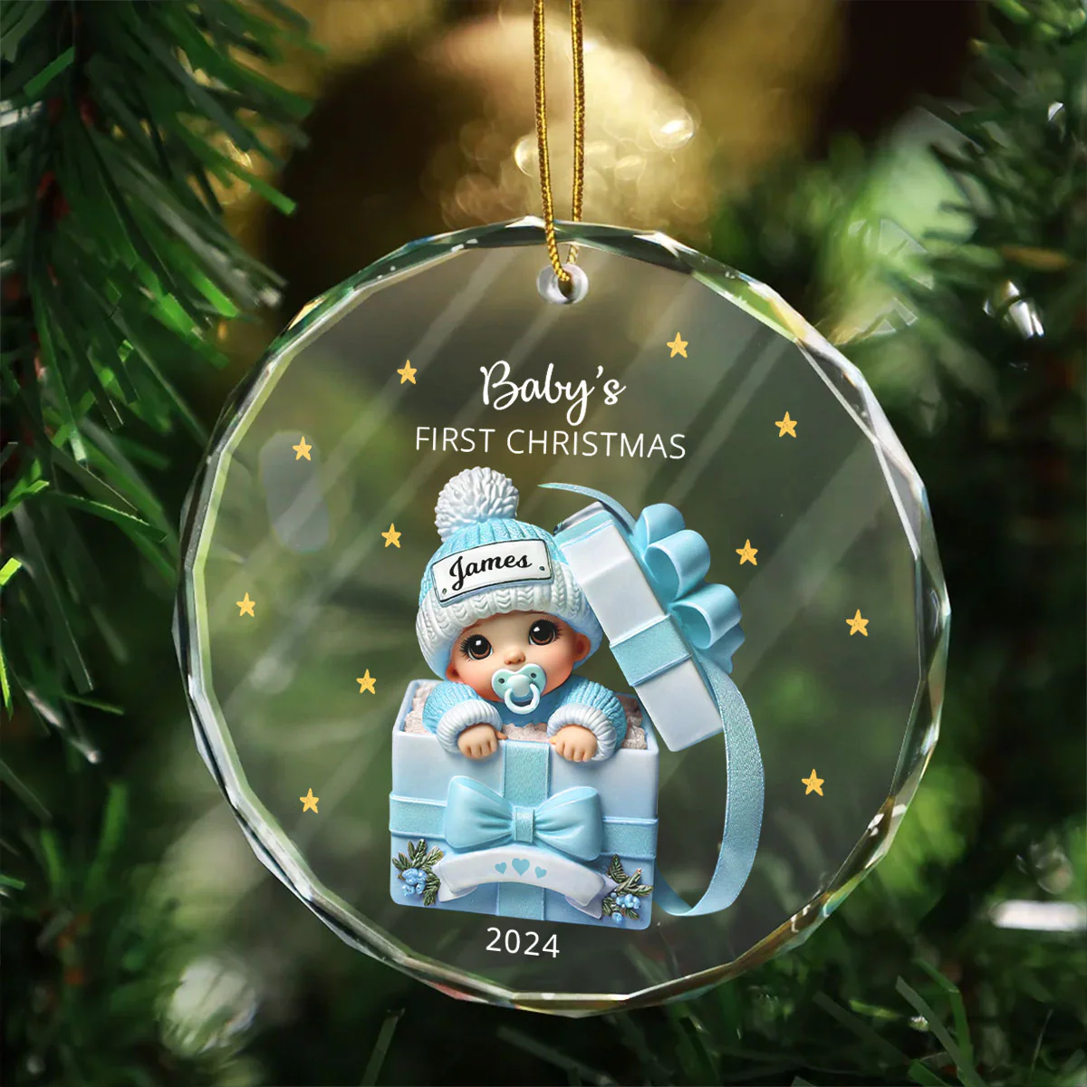 Baby Inside Gift Box Personalized Glass Ornament, Baby First Christmas Keepsake - Image 3