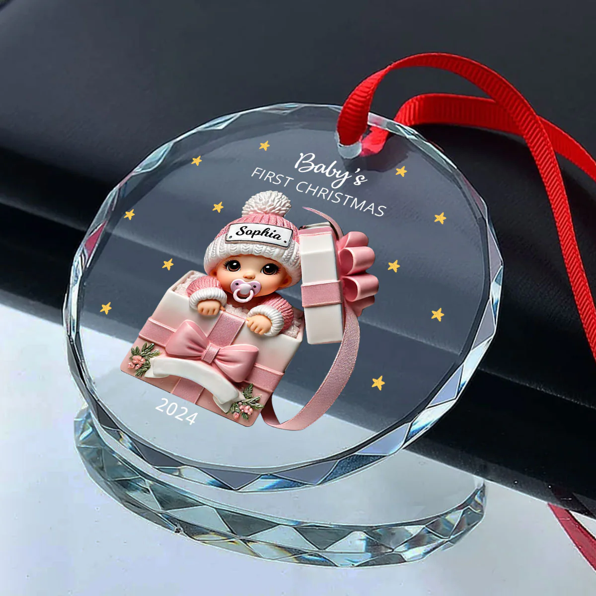 Baby Inside Gift Box Personalized Glass Ornament, Baby First Christmas Keepsake - Image 4