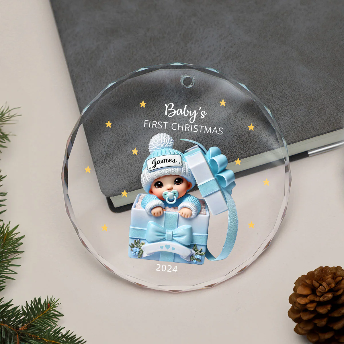 Baby Inside Gift Box Personalized Glass Ornament, Baby First Christmas Keepsake - Image 5