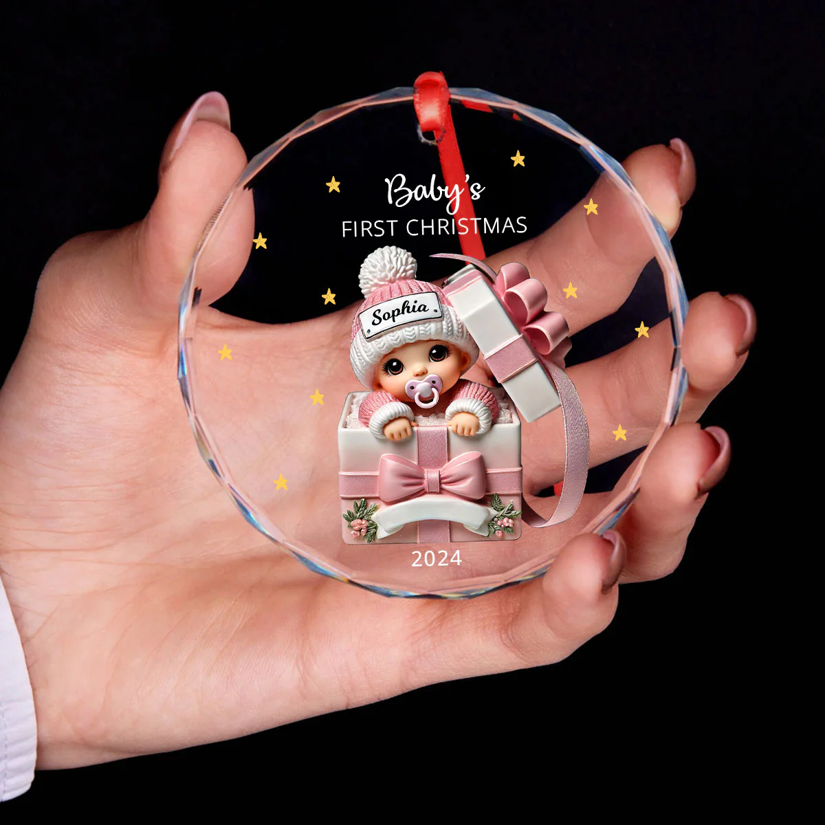 Baby Inside Gift Box Personalized Glass Ornament, Baby First Christmas Keepsake - Image 6