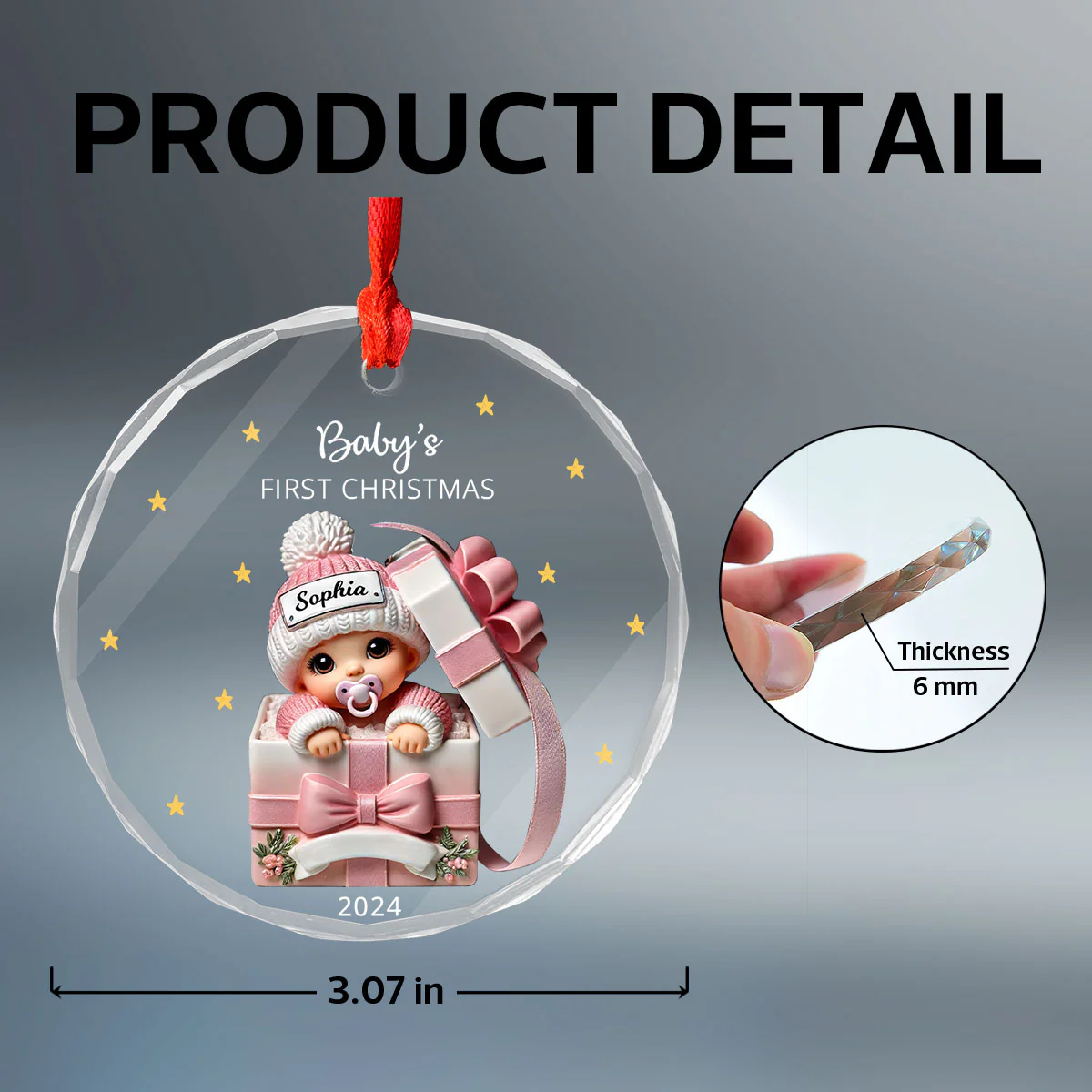 Baby Inside Gift Box Personalized Glass Ornament, Baby First Christmas Keepsake - Image 7