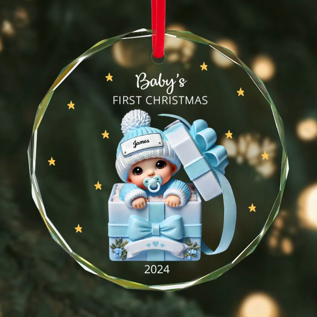 Baby Inside Gift Box Personalized Glass Ornament, Baby First Christmas Keepsake - Image 8