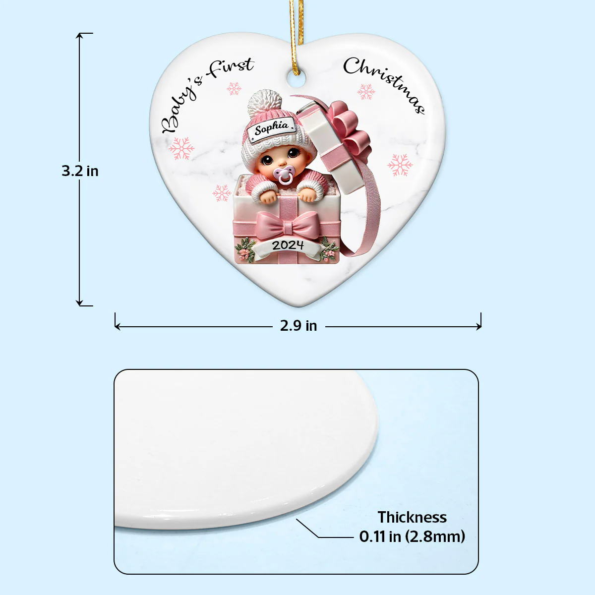 Baby Inside Gift Box Personalized Heart Ornament, Baby First Christmas Keepsake - Image 7