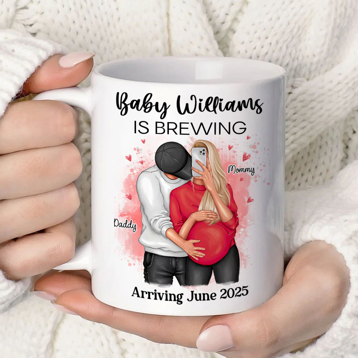 Baby Is Brewing Pregnancy Hugging Couple Personalized Mug Expecting Mom Gift, Expecting Parents Gift, Gift
