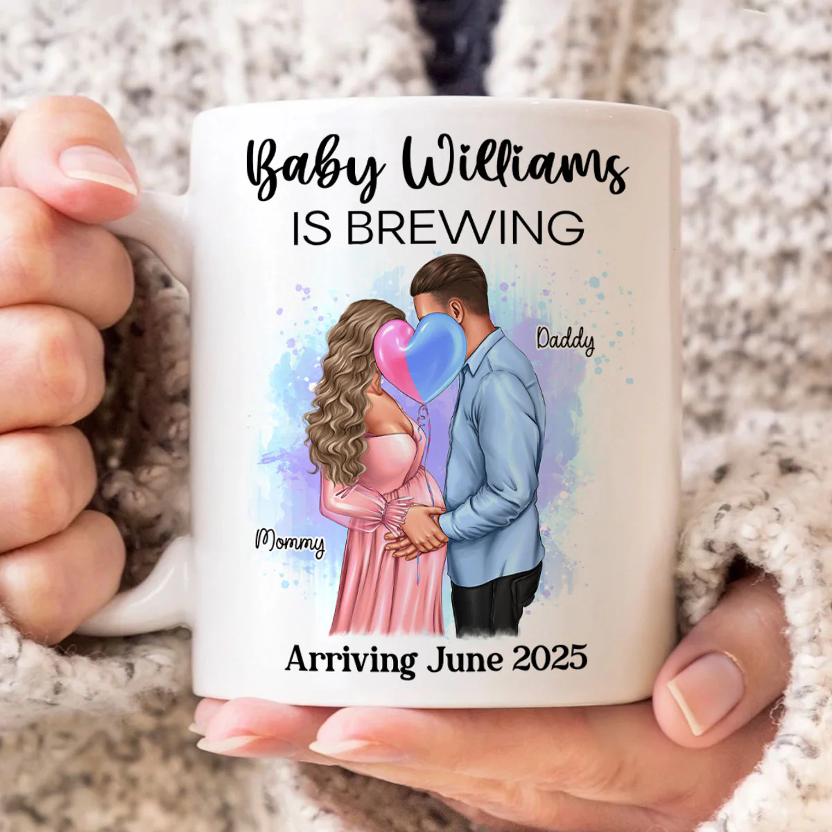 Baby Is Brewing Pregnancy Kissing Couple Personalized Mug Expecting Mom Gift, Expecting Parents Gift, Gift