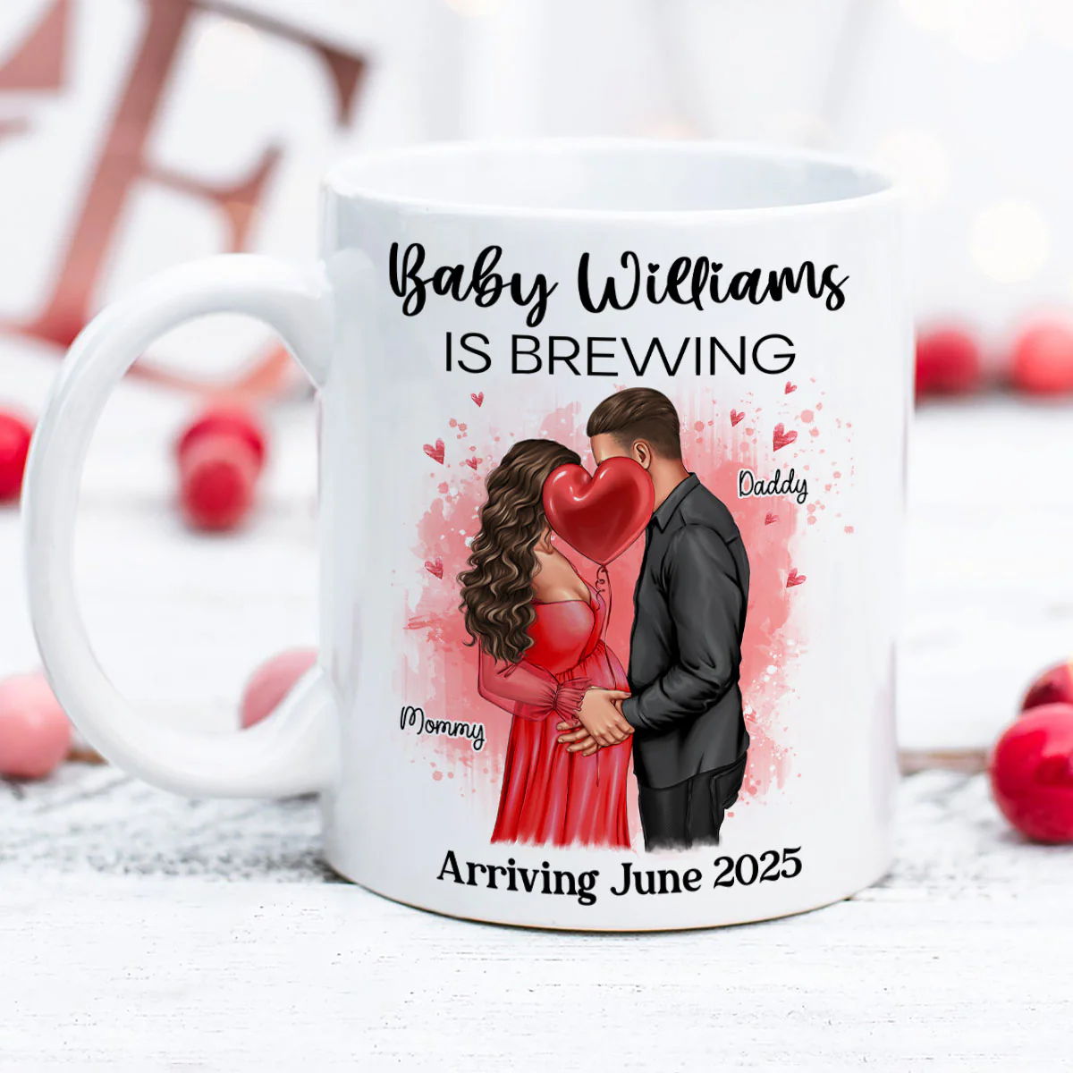 Baby Is Brewing Pregnancy Kissing Couple Personalized Mug Expecting Mom Gift, Expecting Parents Gift, Gift - Image 2