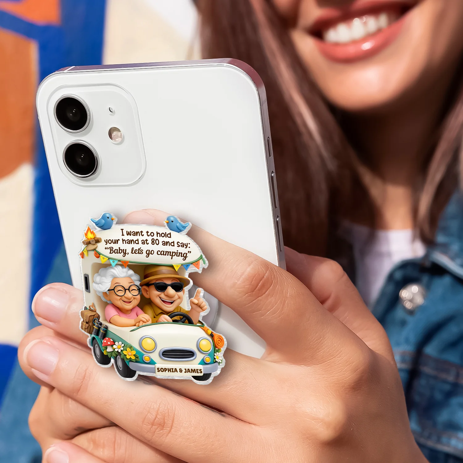 Baby Let's Go Camping Old Couple - Personalized Acrylic Magnetic Phone Grip - Anniversary, Valentine's Day Gift, Gift For Him, Gift For Her - Image 5
