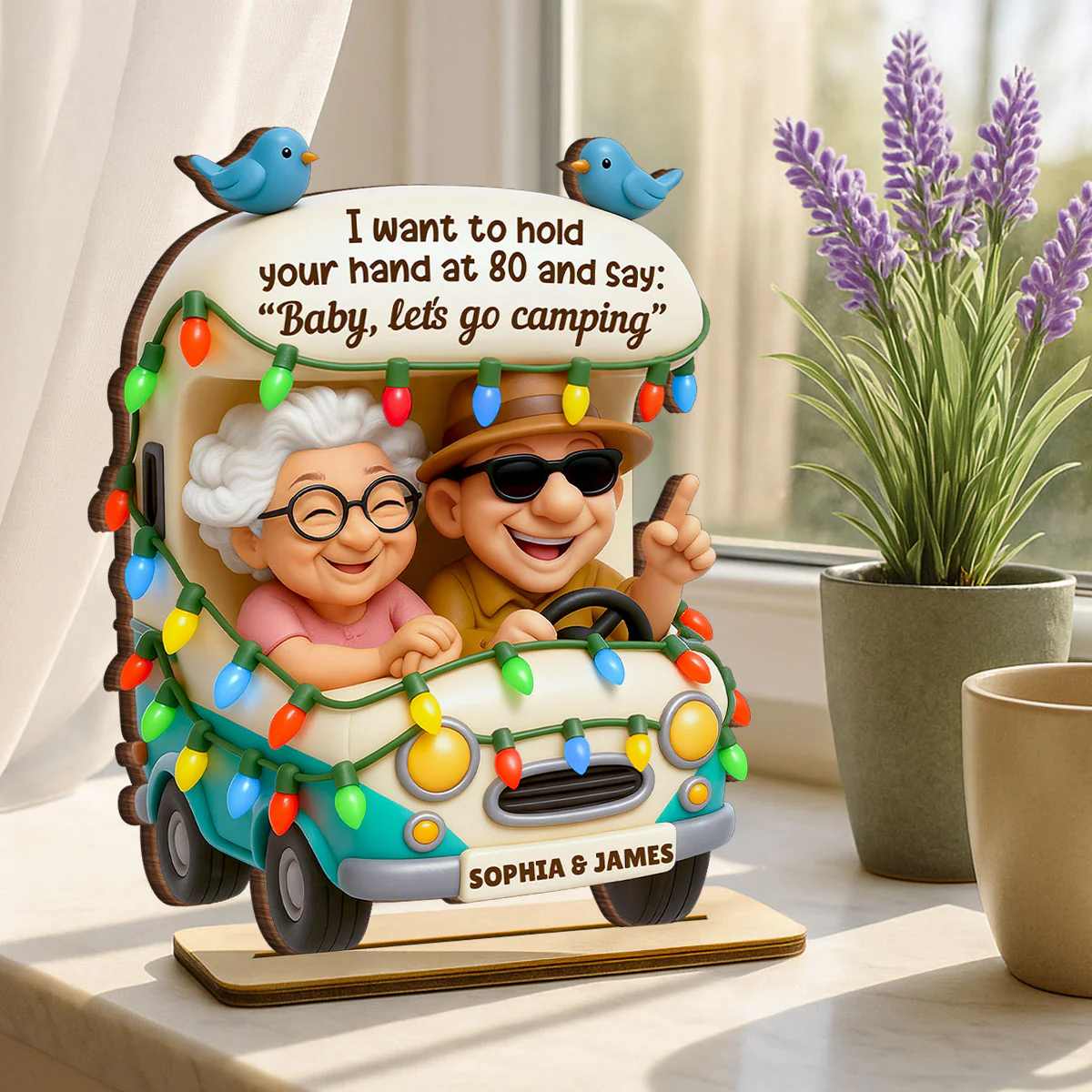 Baby Let's Go Camping Old Couple - Personalized Wooden Plaque - Gift For Him, Gift For Her, Gift For Couple - Image 3