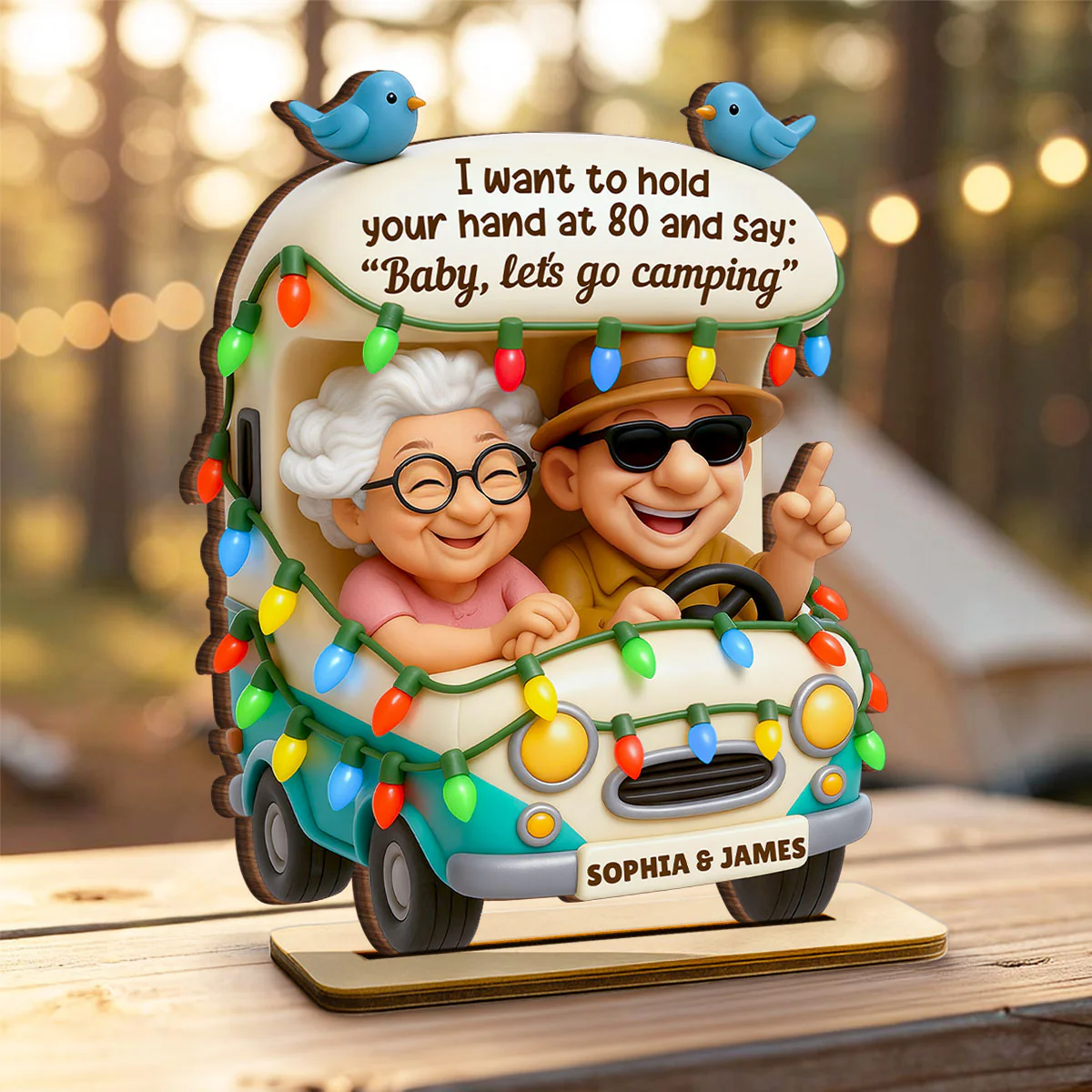 Baby Let's Go Camping Old Couple - Personalized Wooden Plaque - Gift For Him, Gift For Her, Gift For Couple - Image 4