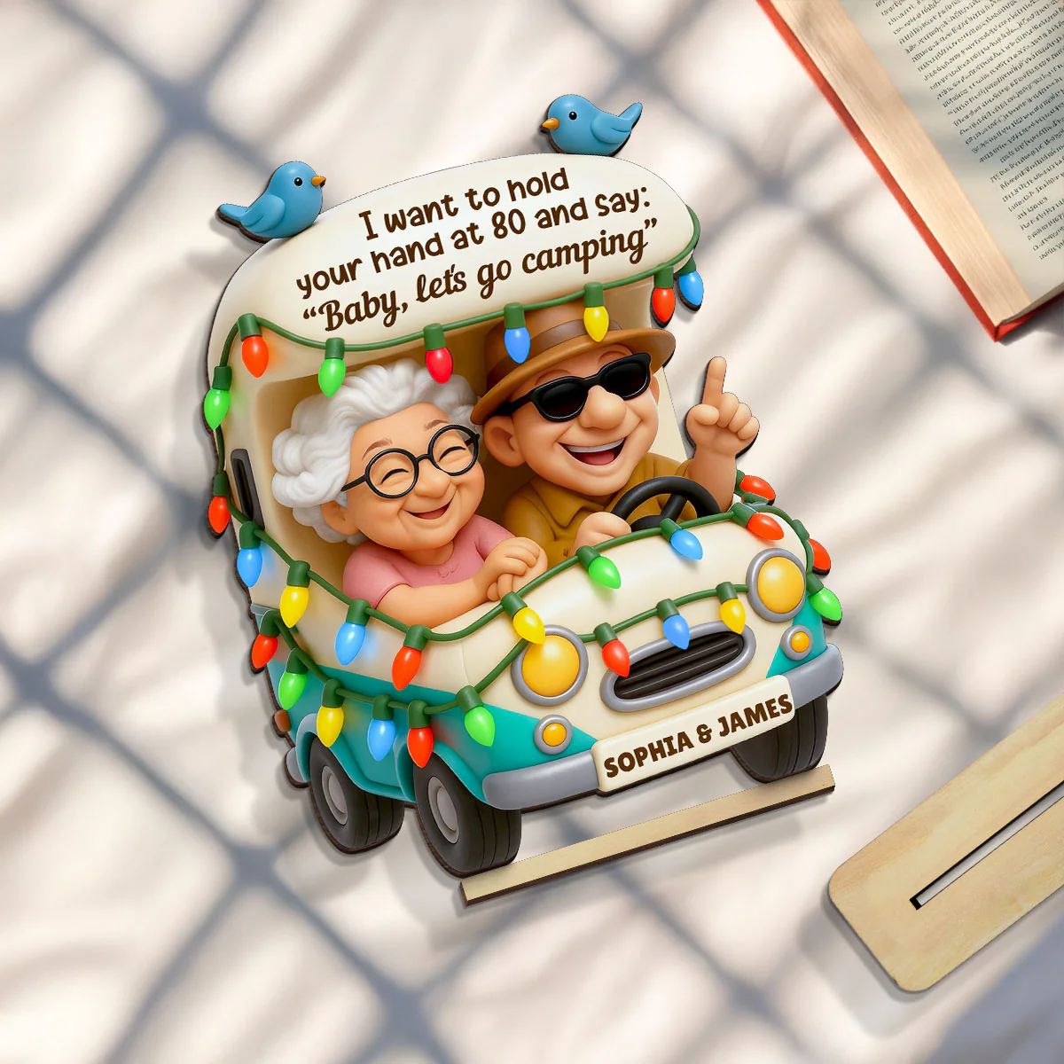Baby Let's Go Camping Old Couple - Personalized Wooden Plaque - Gift For Him, Gift For Her, Gift For Couple - Image 6