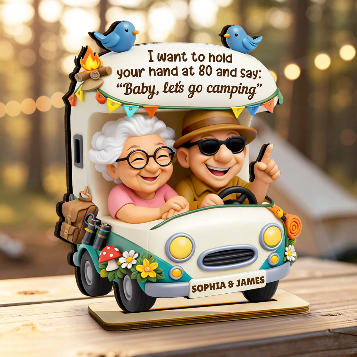 Baby Let's Go Camping Romantic Couple - Personalized 2-Layered Wooden Plaque - Anniversary, Valentine's Day Gift, Gift For Him, Gift For Her