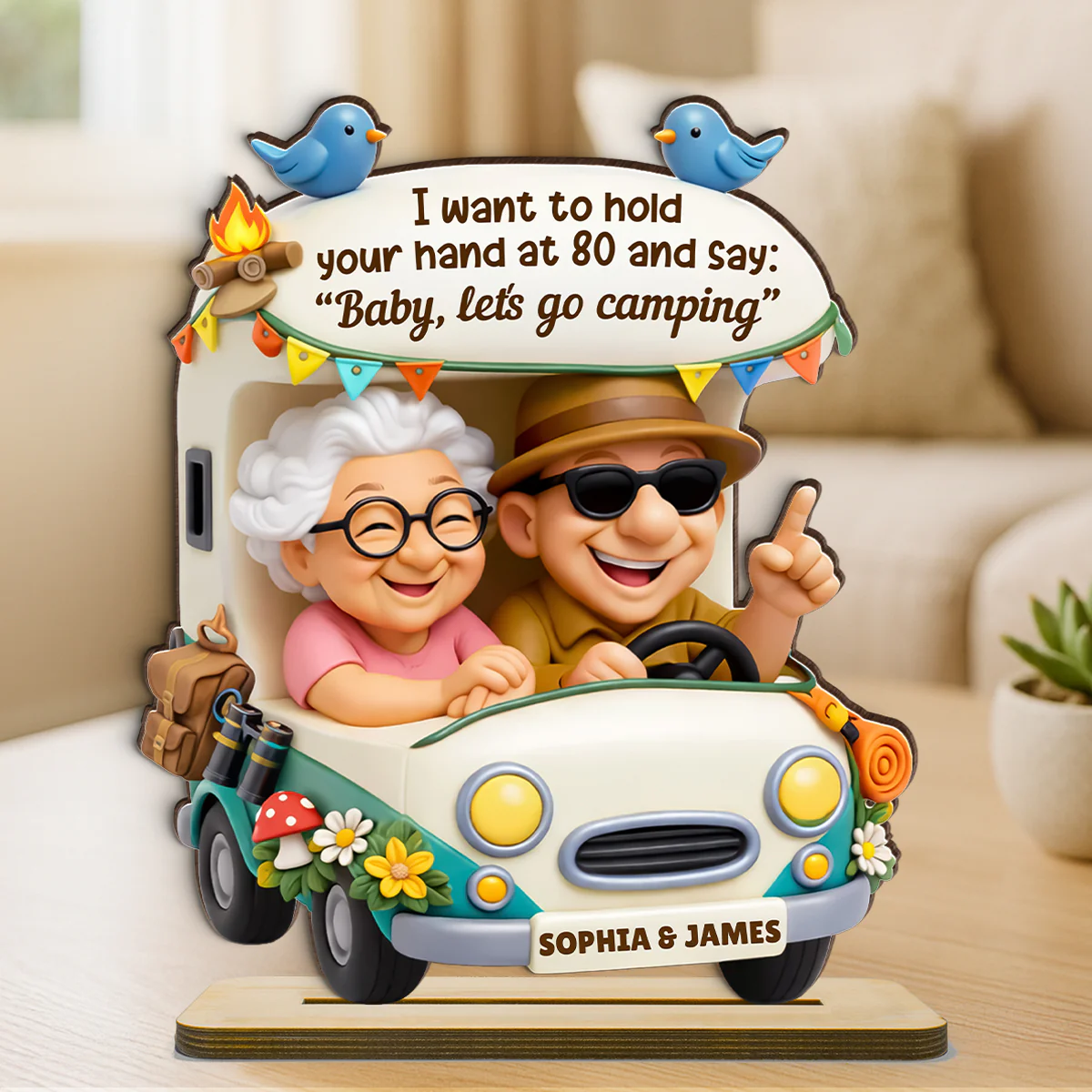 Baby Let's Go Camping Romantic Couple - Personalized 2-Layered Wooden Plaque - Anniversary, Valentine's Day Gift, Gift For Him, Gift For Her - Image 2