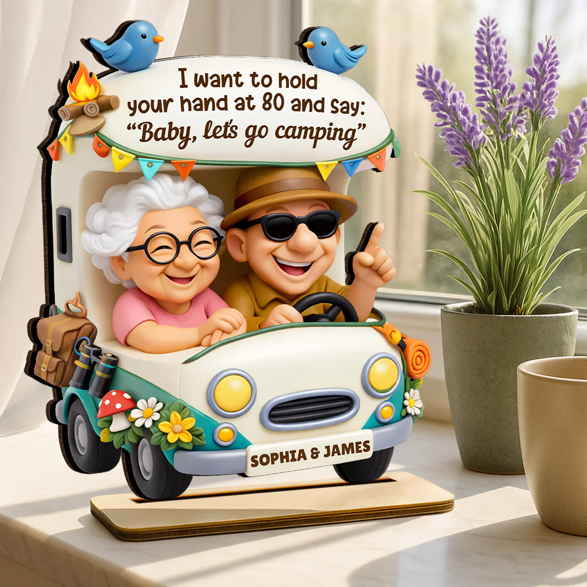 Baby Let's Go Camping Romantic Couple - Personalized 2-Layered Wooden Plaque - Anniversary, Valentine's Day Gift, Gift For Him, Gift For Her - Image 3