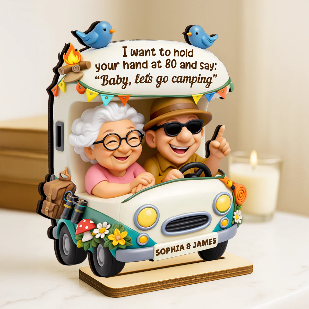 Baby Let's Go Camping Romantic Couple - Personalized 2-Layered Wooden Plaque - Anniversary, Valentine's Day Gift, Gift For Him, Gift For Her - Image 4
