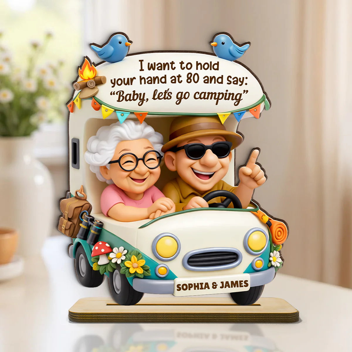 Baby Let's Go Camping Romantic Couple - Personalized 2-Layered Wooden Plaque - Anniversary, Valentine's Day Gift, Gift For Him, Gift For Her - Image 5