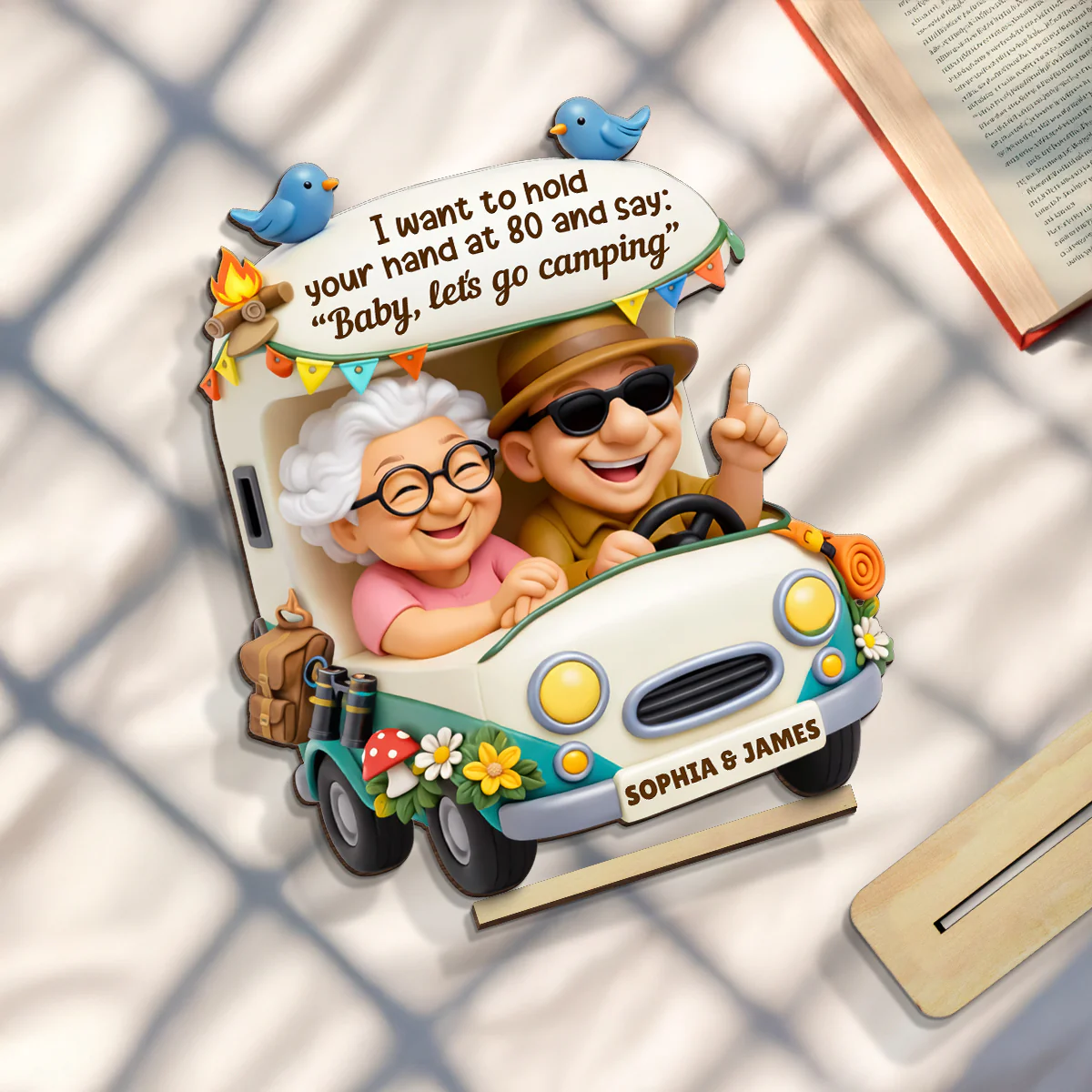 Baby Let's Go Camping Romantic Couple - Personalized 2-Layered Wooden Plaque - Anniversary, Valentine's Day Gift, Gift For Him, Gift For Her - Image 6