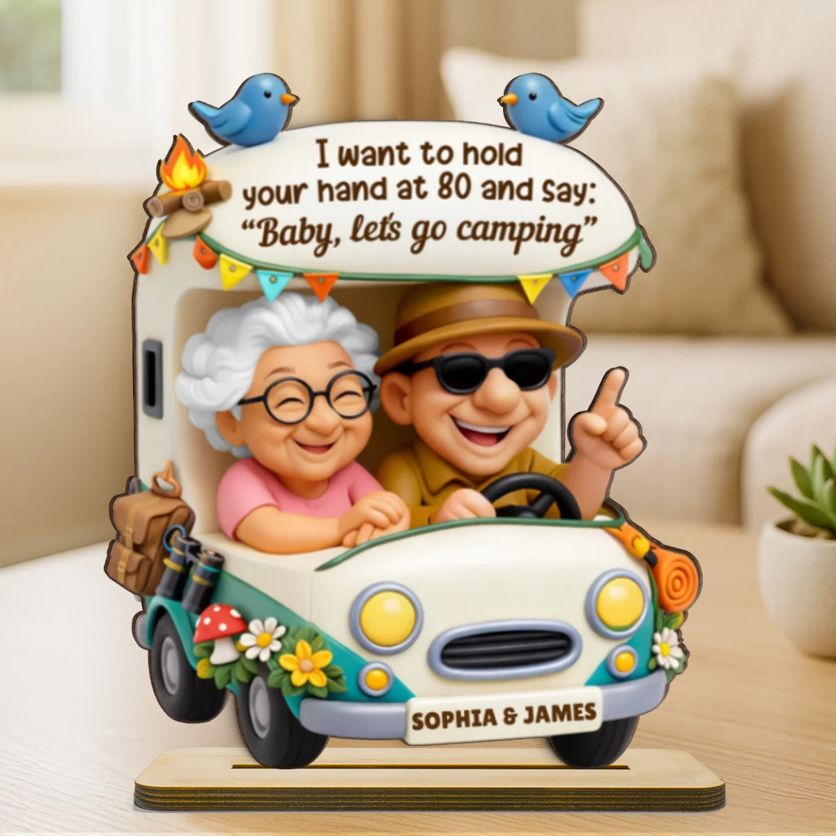 Baby Let's Go Camping Romantic Couple - Personalized 2-Layered Wooden Plaque - Anniversary, Valentine's Day Gift, Gift For Him, Gift For Her - Image 9