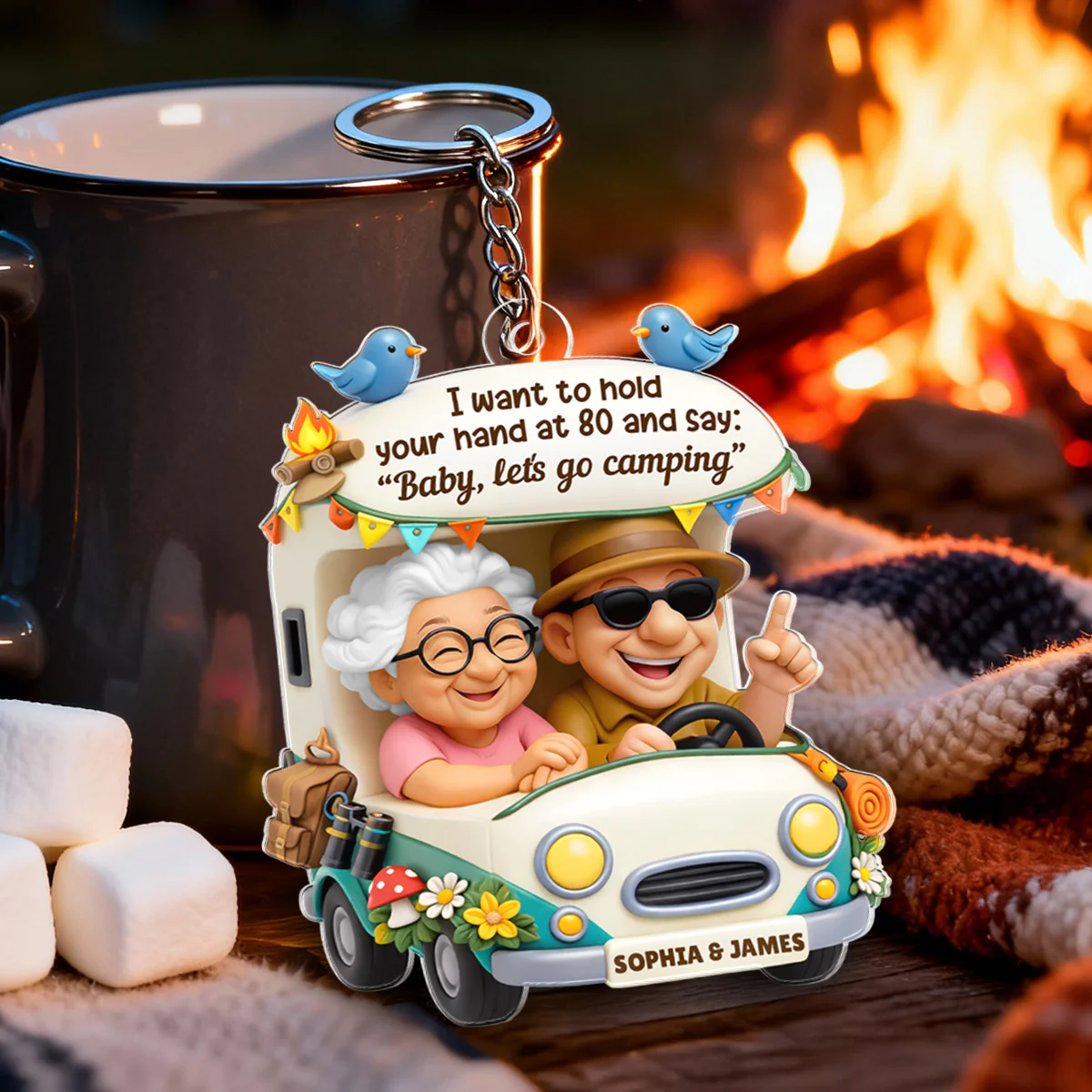 Baby Let's Go Camping Romantic Couple - Personalized Acrylic Car Hanger - Anniversary, Valentine's Day Gift, Gift For Him, Gift For Her - Image 6