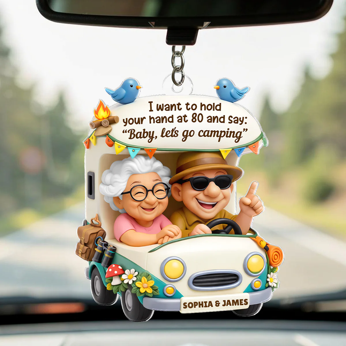 Baby Let's Go Camping Romantic Couple - Personalized Acrylic Car Hanger - Anniversary, Valentine's Day Gift, Gift For Him, Gift For Her - Image 9