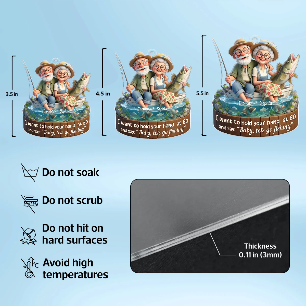 Baby Let's Go Fishing Old Couple - Personalized Acrylic Car Hanger - Sentimental Gift for him, for her - Image 10