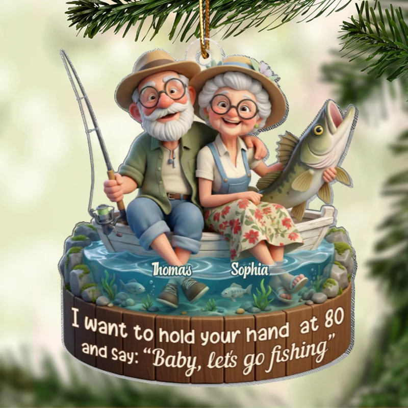 Baby Let's Go Fishing Old Couple - Personalized Acrylic Car Hanger - Sentimental Gift for him, for her - Image 11