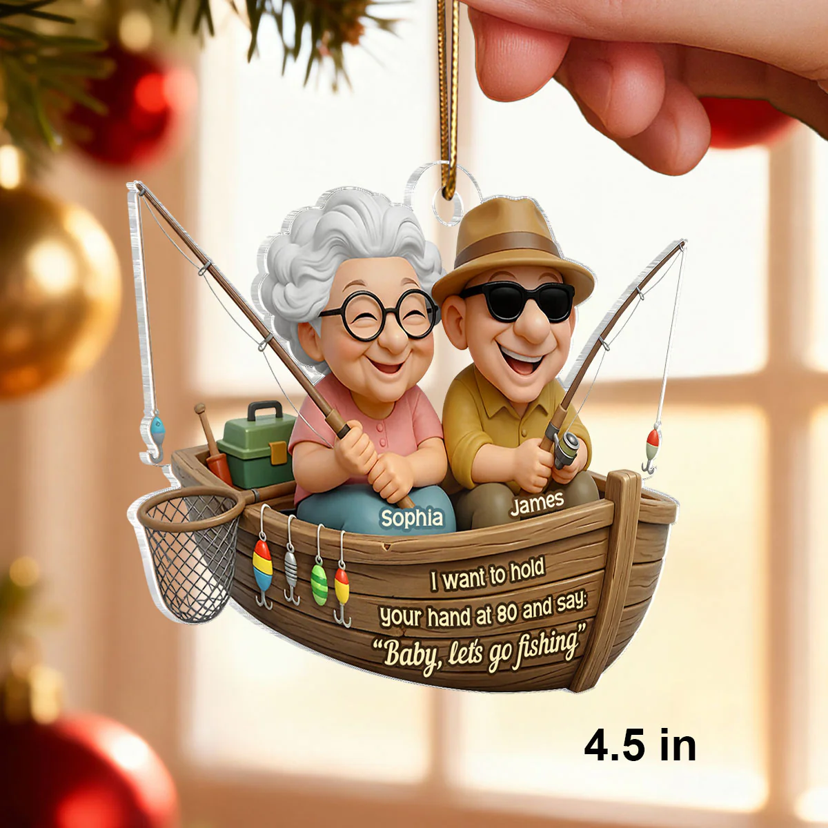 Baby Let's Go Fishing Old Couple - Personalized Acrylic Ornament - Personalized Gift For Him, For Her, For Couple - Image 2