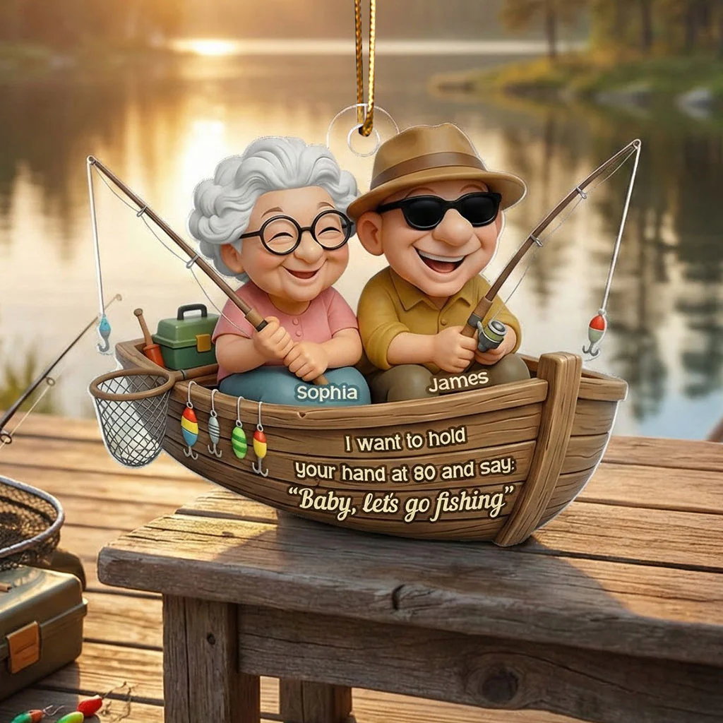 Baby Let's Go Fishing Old Couple - Personalized Acrylic Ornament - Personalized Gift For Him, For Her, For Couple - Image 3