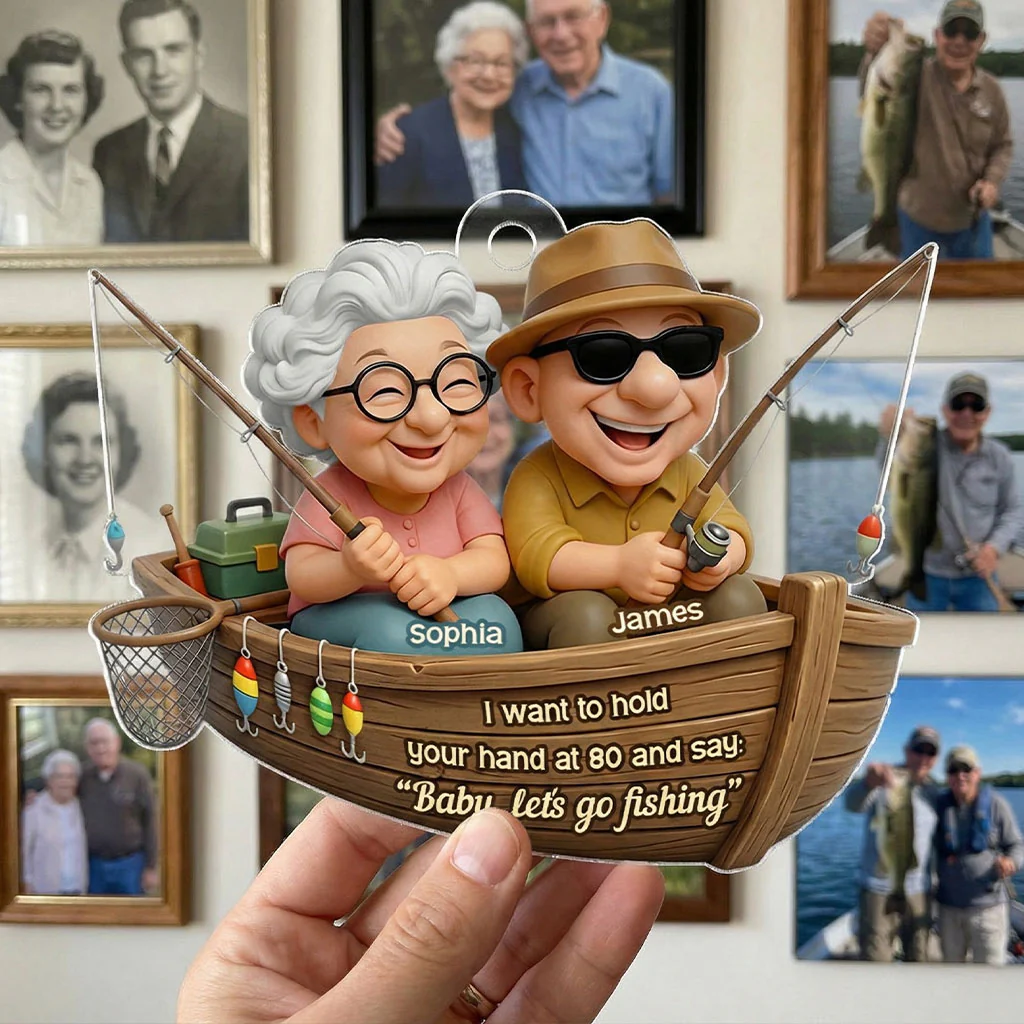 Baby Let's Go Fishing Old Couple - Personalized Acrylic Ornament - Personalized Gift For Him, For Her, For Couple - Image 4