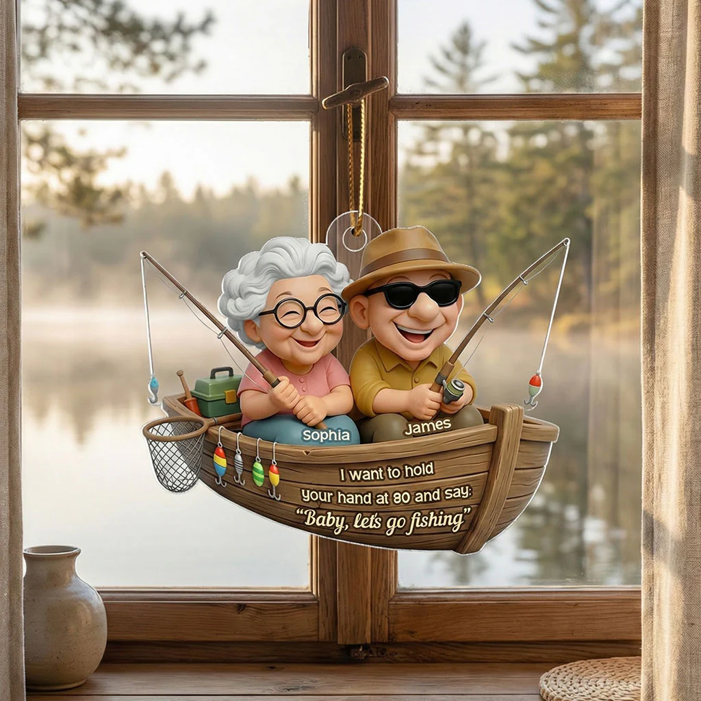 Baby Let's Go Fishing Old Couple - Personalized Acrylic Ornament - Personalized Gift For Him, For Her, For Couple - Image 5