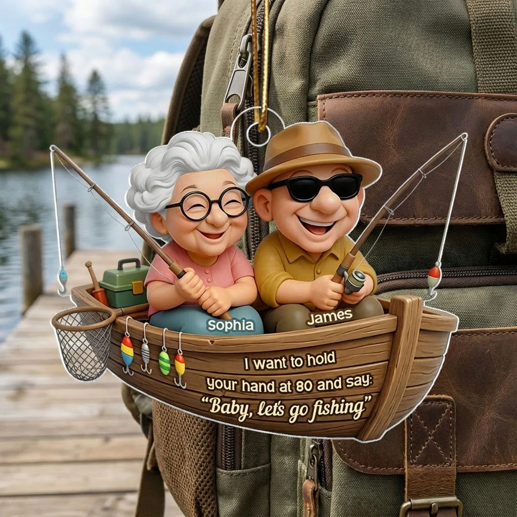 Baby Let's Go Fishing Old Couple - Personalized Acrylic Ornament - Personalized Gift For Him, For Her, For Couple - Image 6