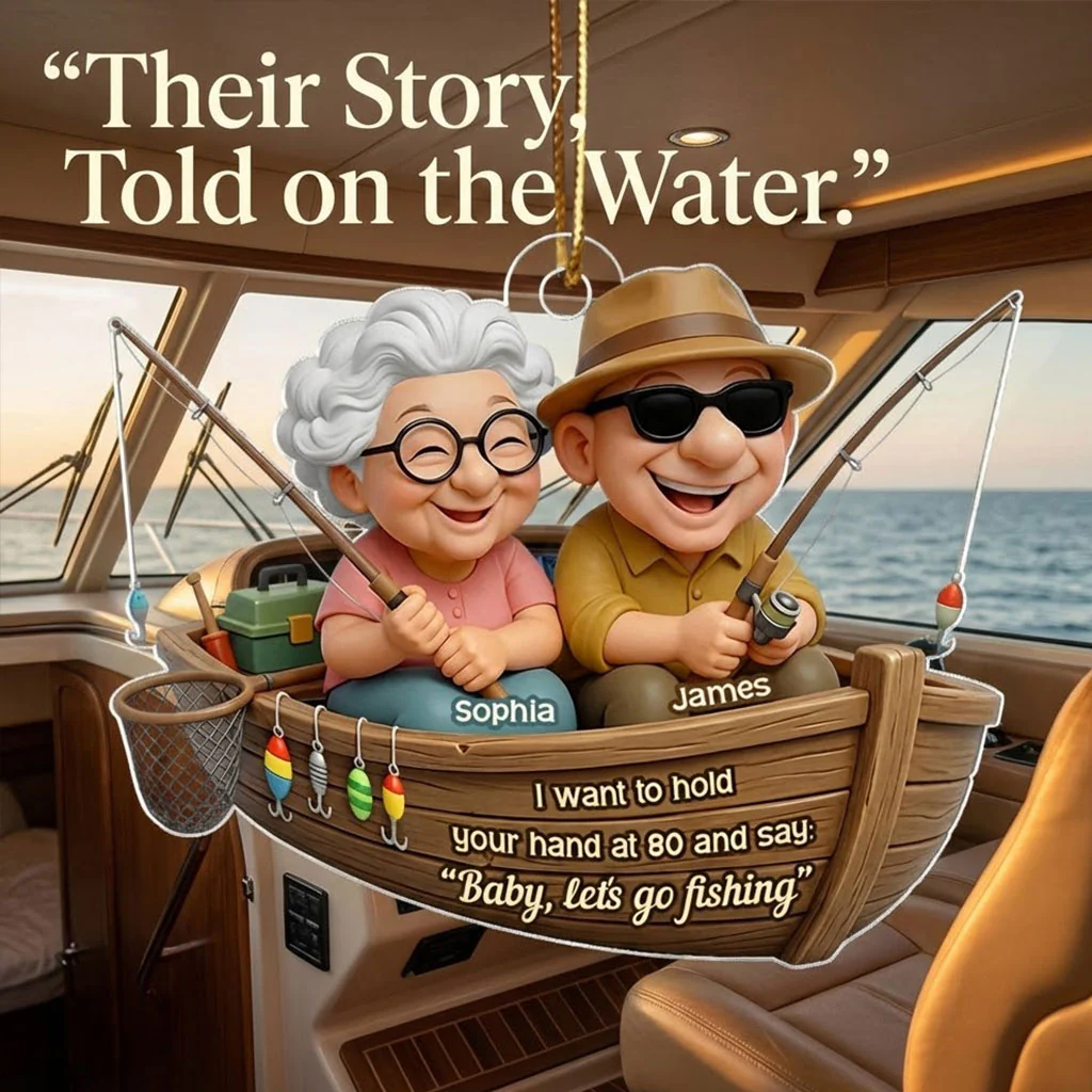 Baby Let's Go Fishing Old Couple - Personalized Acrylic Ornament - Personalized Gift For Him, For Her, For Couple - Image 7