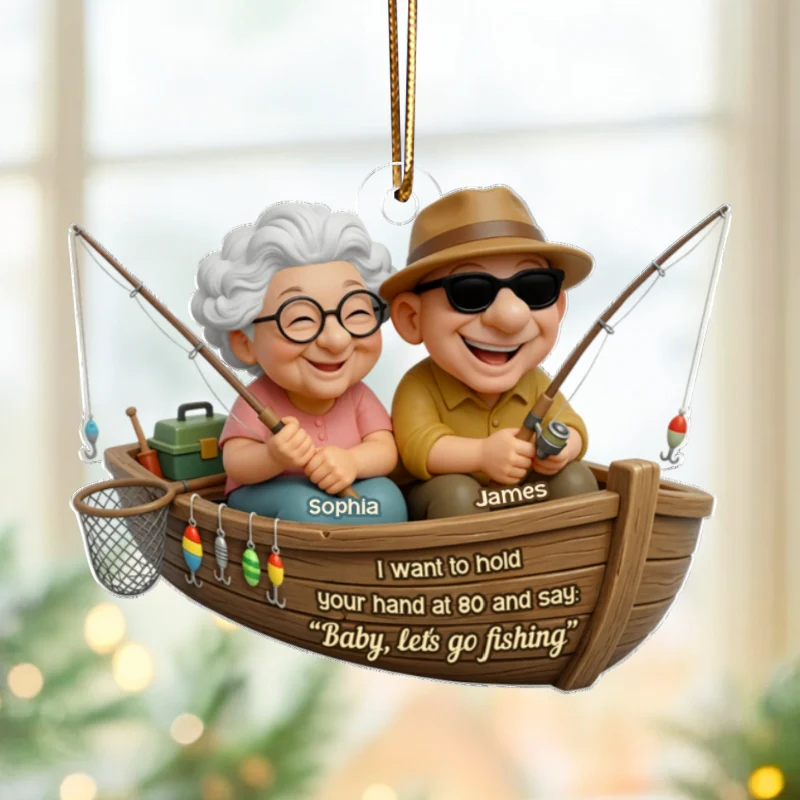 Baby Let's Go Fishing Old Couple - Personalized Acrylic Ornament - Personalized Gift For Him, For Her, For Couple - Image 9