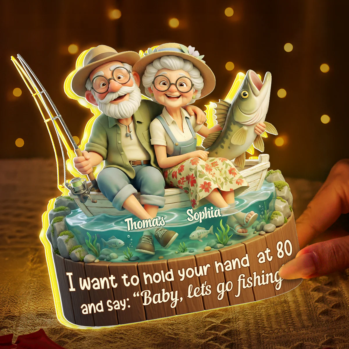 Baby Let's Go Fishing Old Couple - Personalized Light Box - Sentimental Gift for him, for her - Image 2