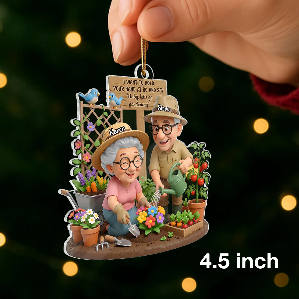 Baby Let's Go Gardening Old Couple - Personalized Acrylic Ornament - Christmas Gift For Him, For Her, For Couple - Image 2