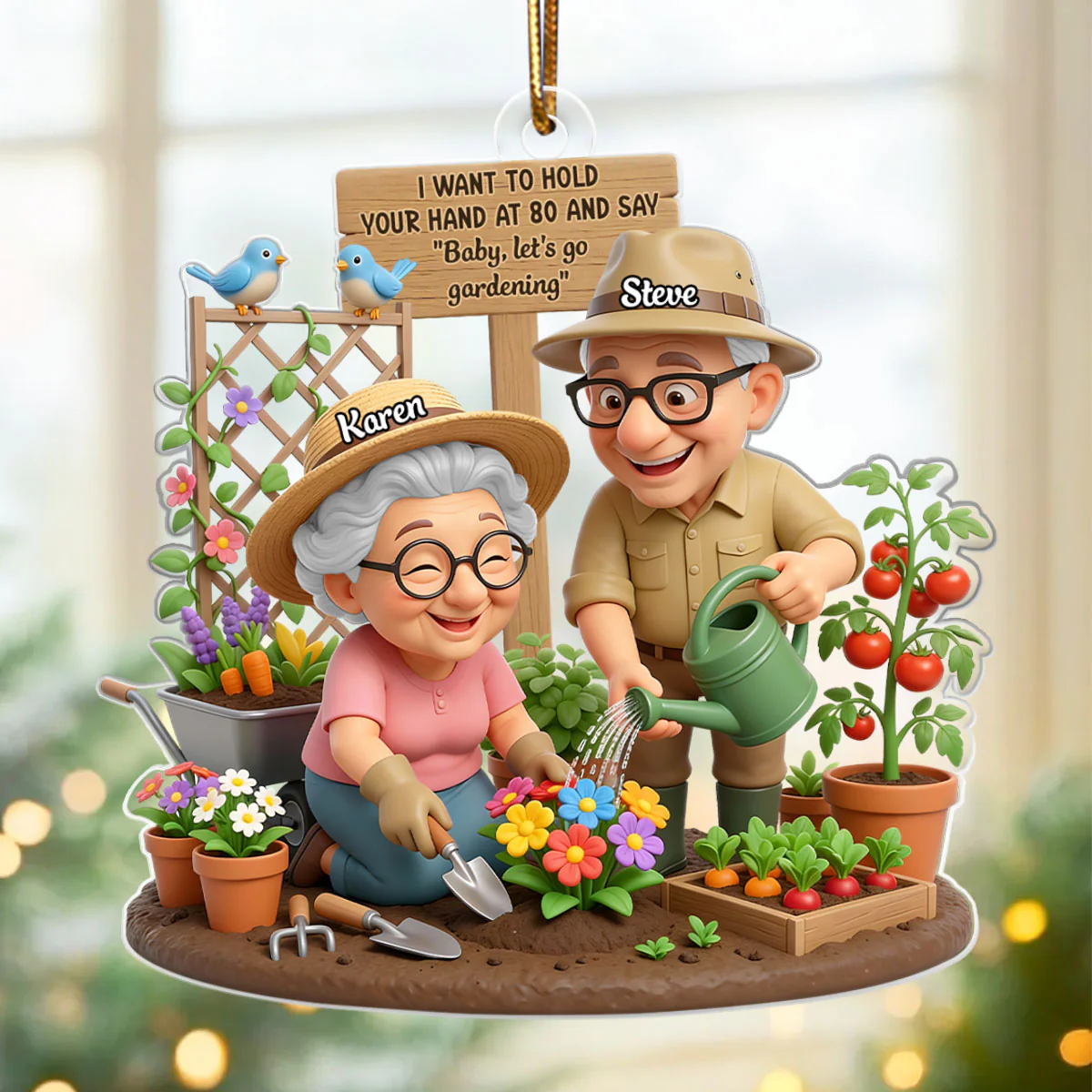 Baby Let's Go Gardening Old Couple - Personalized Acrylic Ornament - Christmas Gift For Him, For Her, For Couple - Image 3