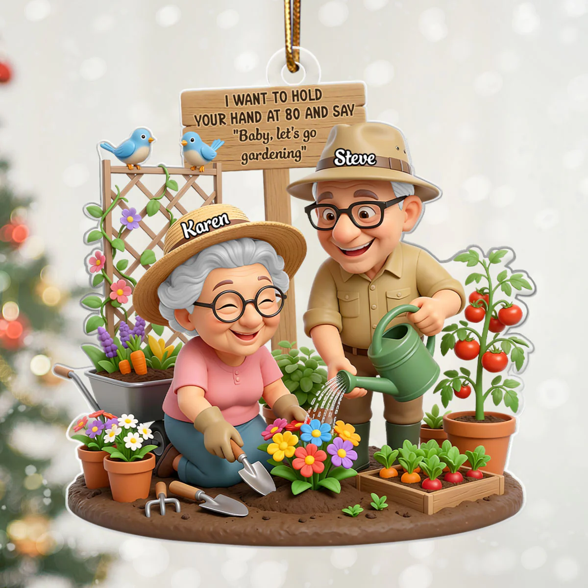 Baby Let's Go Gardening Old Couple - Personalized Acrylic Ornament - Christmas Gift For Him, For Her, For Couple - Image 4