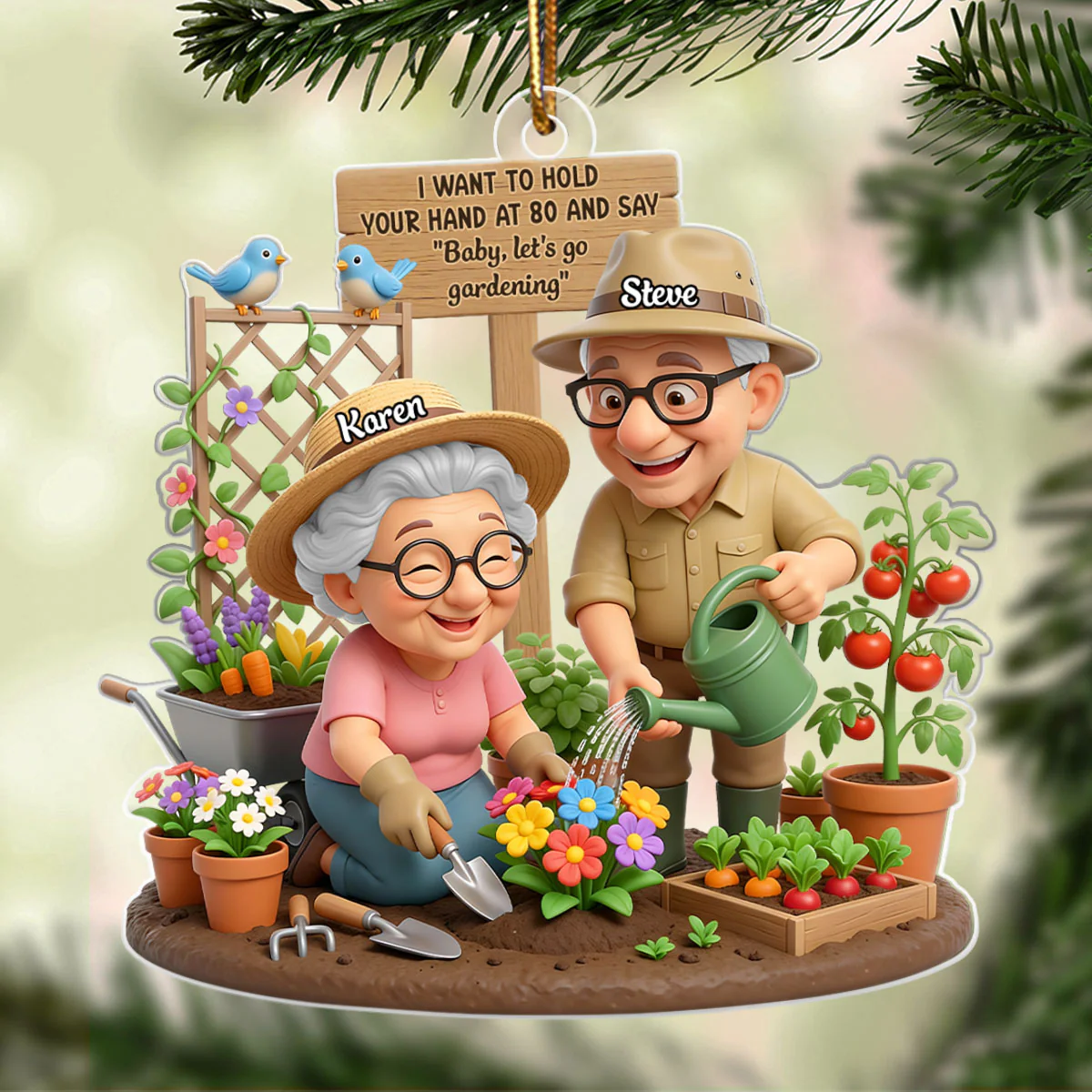 Baby Let's Go Gardening Old Couple - Personalized Acrylic Ornament - Christmas Gift For Him, For Her, For Couple - Image 5
