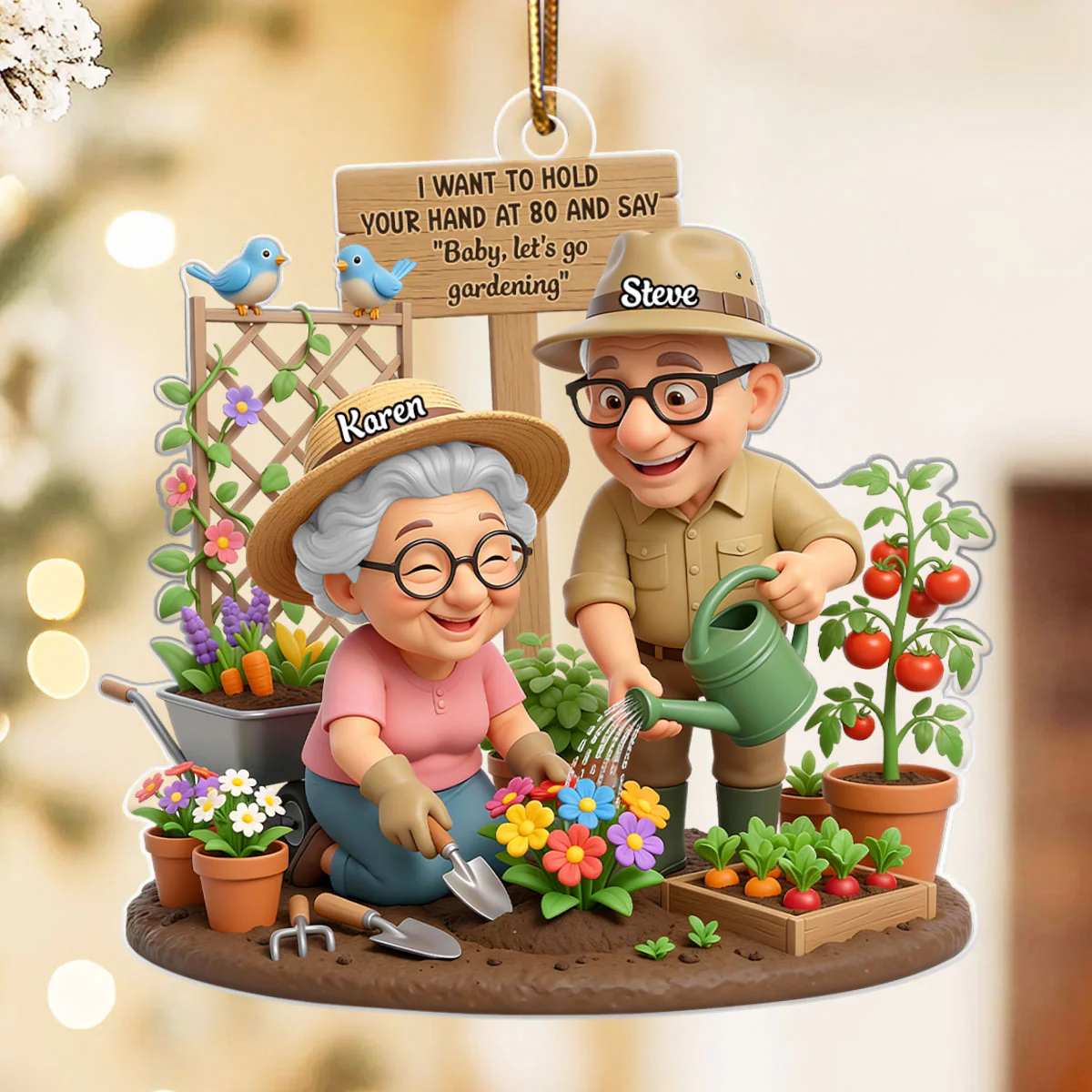 Baby Let's Go Gardening Old Couple - Personalized Acrylic Ornament - Christmas Gift For Him, For Her, For Couple - Image 7