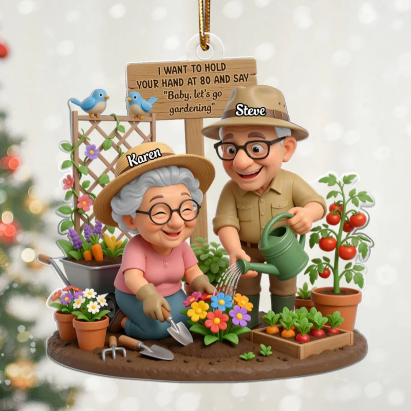 Baby Let's Go Gardening Old Couple - Personalized Acrylic Ornament - Christmas Gift For Him, For Her, For Couple - Image 9