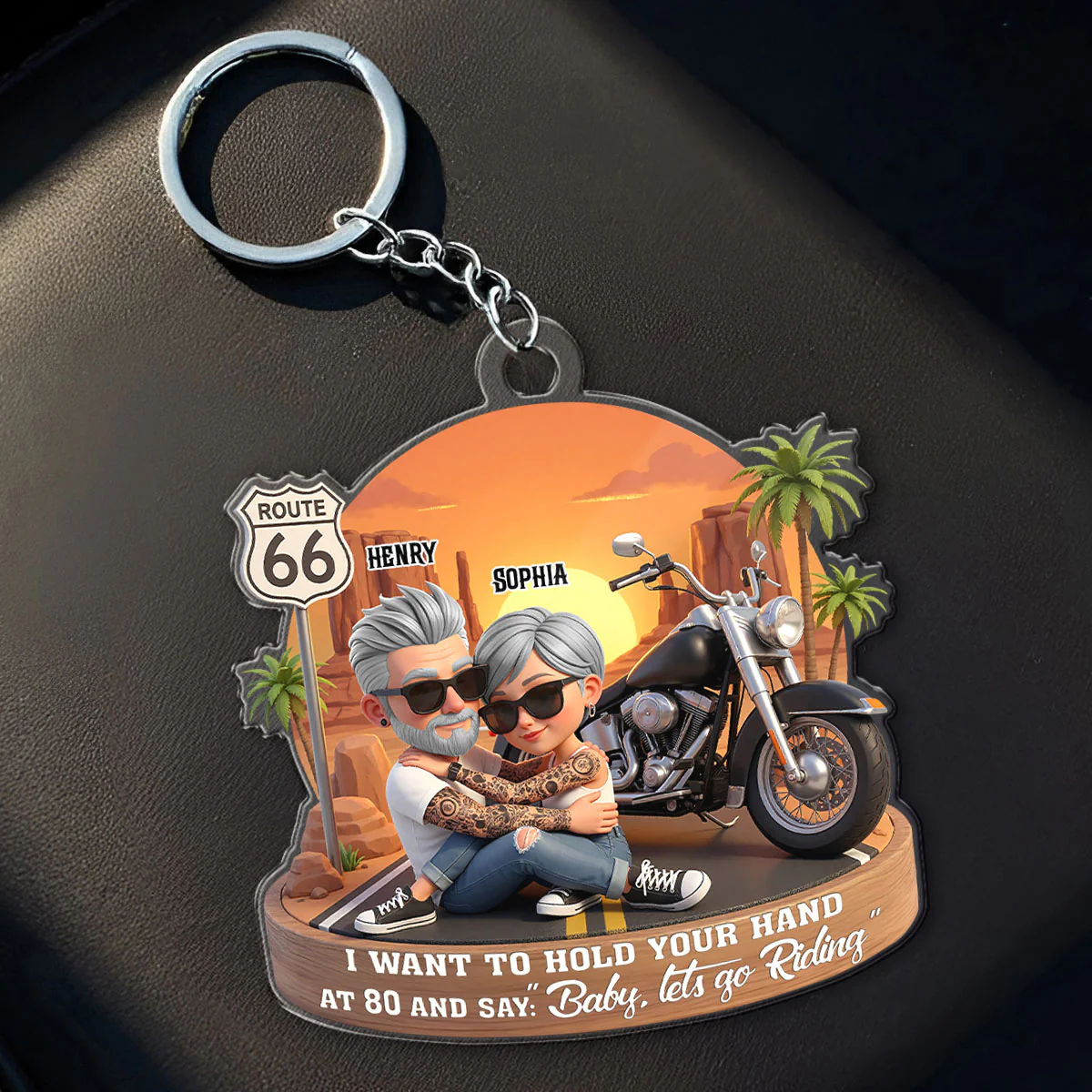 Baby Let's Go Riding Biker Couple - Personalized Acrylic Keychain - Sentimental Gift for him, for her - Image 2