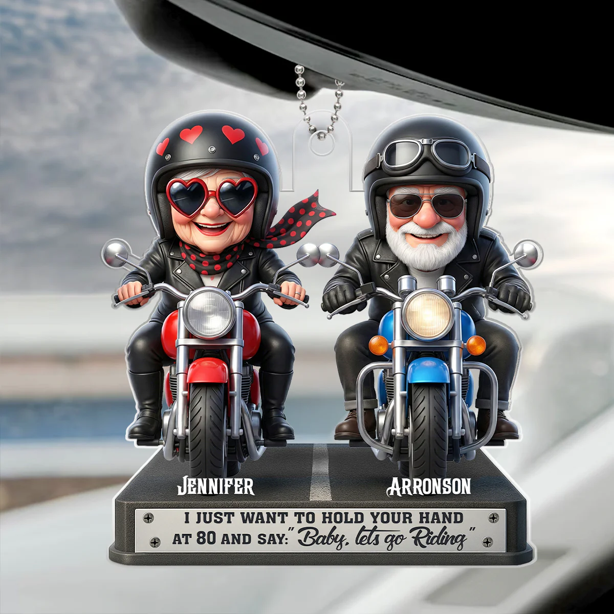 Baby Let's Go Riding Old Couple - Personalized Acrylic Car Hanger - Sentimental Gift for him, for her - Image 3