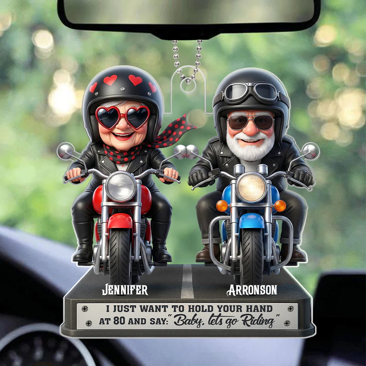 Baby Let's Go Riding Old Couple - Personalized Acrylic Car Hanger - Sentimental Gift for him, for her - Image 4