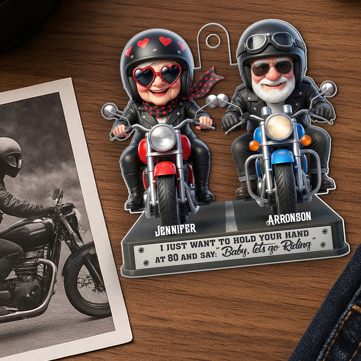 Baby Let's Go Riding Old Couple - Personalized Acrylic Car Hanger - Sentimental Gift for him, for her - Image 5