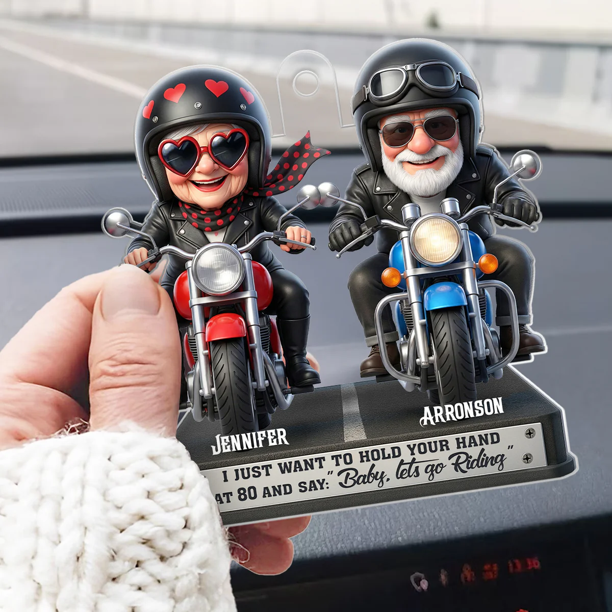 Baby Let's Go Riding Old Couple - Personalized Acrylic Car Hanger - Sentimental Gift for him, for her - Image 6